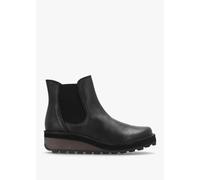 FLY LONDON Huud Black Leather Low Wedge Chelsea Boots Size: 38, Colour