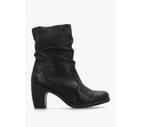FLY LONDON Klei Black Leather Rouched Block Heel Ankle Boots Size: 40,