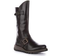 Fly London Mes 2 Mid Calf Leather Buckle Womens Boots In Black UK 3 - 9