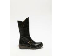 Fly London Mes 2 Womens Black Mid-Calf Zipped Wedge Leather Boots