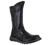 Fly London Mes 2 Womens Black Wedge Heel Leather Buckle Mid-Calf Boots