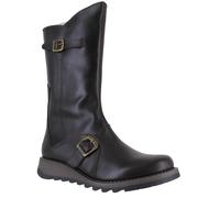 FLY LONDON Mes II Dark Brown Leather Low Wedge Calf Boots Size: 39, Co