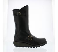Fly London Mes 2 Womens Ladies Black Mid Calf Wedge Zip Up Leather Boots