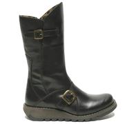 Fly London MES2913 - Women's Wedge Heel Buckle Mid Calf Leather Boots - Black - UK 5