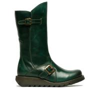 Fly London MES2913 - Women's Wedge Heel Buckle Mid Calf Leather Boots - Green - UK 6