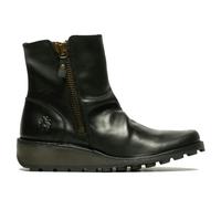 Fly London MON944FLY - Women's Wedge Heel Leather Ankle Boots - Black - UK 4