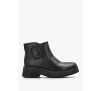 FLY LONDON Mufe Black Leather Low Shalf Ankle Boots Size: 40, Colour: