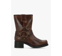 FLY LONDON Reva Mocca Leather Chunky Western Boots Size: 38, Colour: T