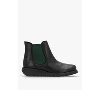 FLY LONDON Salv Black & Green Leather Wedge Chelsea Boots Size: 36, Co