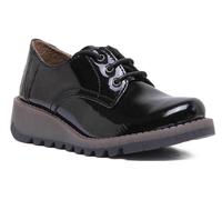 Fly London Simb K Kids Leather Wedge Shoes In Black Patent Size UK 10 - 2