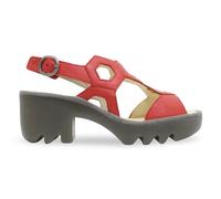 Fly London TEWA573FLY Mousse Leather Women's Heels Sandals - Devil Red - Size:UK 6