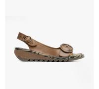Women's Fly London TRAM Womens Leather Buckle Slingback Wedge Heeled Sandals Camel - Brown - Size: 5