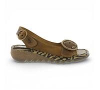 Fly London TRAM723FLY - Women’s Camel Brown Leather Wedge Sandals - Camel - EU 36