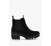 FLY LONDON Trig Black Suede Block Heel Chelsea Boots Size: 38, Colour: