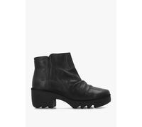 FLY LONDON Tulp Black Leather Rouched Block Heel Ankle Boots Size: 40,