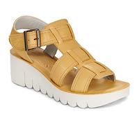 Infinity Leather Yudd236Fly Mousse Leather Sandals Espadrille Platform Wedges In Yellow Yellow