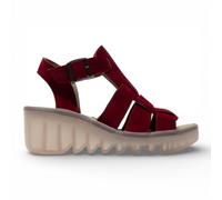 Fly London Womens BAIC621FLY Berry Red Suede Leather Wedge Sandals - Burgundy - Size EU 38