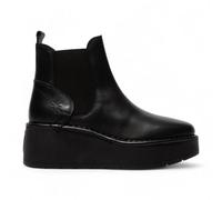 Fly London Womens Black Hely Chelsea Leather Ankle Pull-On Platform Comfort Boots - Size UK 8