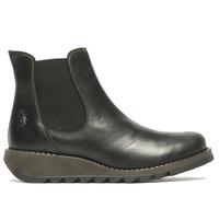 Fly London Womens Black SALV Chelsea Leather Ankle Casual Wedge Heel Boots - Size UK 8