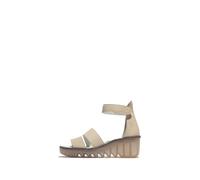 FLY LONDON Bono Off White Leather Mid Wedge Sandals Size: 41, Colour: