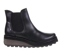 FLY LONDON Huud Black Leather Low Wedge Chelsea Boots Size: 40, Colour: Black Leather