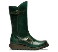 Fly London Womens Green MES 2 Wedge Heel Buckle Mid-Calf Leather Zip Platform Boots - Dark Green - Size UK 3