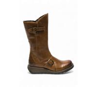 Fly London Womens Camel MES 2 Wedge Heel Buckle Mid-Calf Leather Zip Platform Boots - Size UK 3