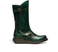 fly london Women's Mes 2 Wedge Heel Buckle Mid-calf Leather Zip Platform Boots, Green 4