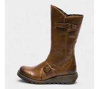 Fly London Womens Camel MES 2 Wedge Heel Buckle Mid-Calf Leather Zip Platform Boots - Size UK 4