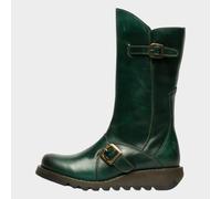 fly london Women's Mes 2 Wedge Heel Buckle Mid-calf Leather Zip Platform Boots, Green 4