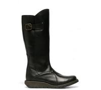 Fly London Womens Black MOL 2 Leather Wedge Heel Knee High Zip Up Boots - Size UK 8