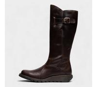Fly London Womens Brown MOL 2 Leather Wedge Heel Knee High Zip Up Boots - Size UK 4