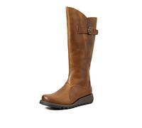 Infinity Leather Fly London Mol 2 Leather Wedge Heel Knee High Zip-Up Boots In Camel Camel