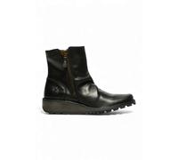 Fly Womens Black MON944 Leather Wedge Heel Ankle Zip Up Chelsea Boots