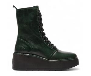 Fly London Womens Petrol Green HAIT273 Casual Leather Lace-up Chunky Platform