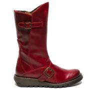 Fly London Womens Red MES 2 Boots Wedge Heel Buckle Mid-Calf Leather Zip