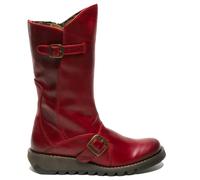 Infinity Leather Women's Fly London MES 2 Wedge Heel Buckle Mid-Calf Leather Zip Platform Boots in Red | Size: 4