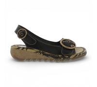 Fly London Women's TRAM723FLY Black Leather Wedge Casual Slip-On Sandals