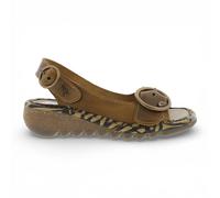 Fly London Women's TRAM723FLY Camel Brown Leather Wedge Casual Slip-On Sandals