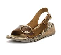 Fly London TRAM Womens Leather Buckle Slingback Wedge Heeled Sandals Camel - UK 6