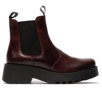 Fly London Womens Wine MEDI789 Wedged Chelsea Ankle Leather Platform Boots - Size UK 6
