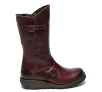 Fly London Womens Wine MES 2 Boots Wedge Heel Buckle Mid-Calf Leather Zip