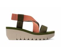 Fly London Women's YABI922FLY Green Rose Gold Cupido Leather Sandals Wedges