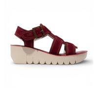 Fly London Womens YUDD236FLY Berry Red Leather Wedge Sandals - Burgundy - Size EU 39