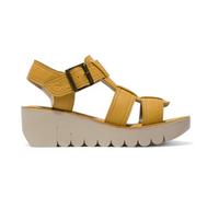 Fly London Women's YUDD236FLY Bumblebee Yellow Leather Sandals Platform Wedges