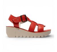 Fly London Womens YUDD236FLY Devil Red Leather Wedge Sandals - Size EU 41