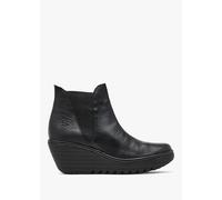 FLY LONDON Woss Black Leather Wedge Ankle Boots Size: 40, Colour: Bla