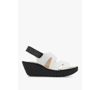 FLY LONDON Yaad White & Black Leather Wedge Sandals Size: 40, Colour: