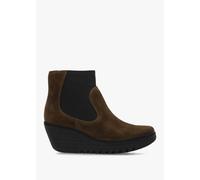 FLY LONDON Yade Grey Suede Wedge Chelsea Boots Size: 40, Colour: Grey