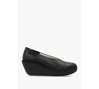 FLY LONDON Yoza Black Leather Wedge Court Shoes Size: 38, Colour: Blac